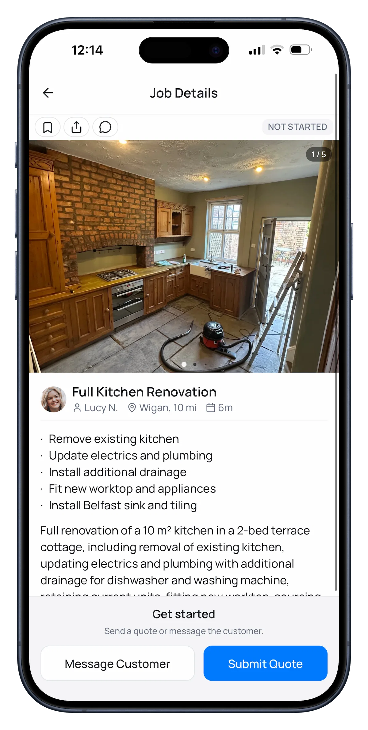 Phone showing a detailed job specification in Renofy